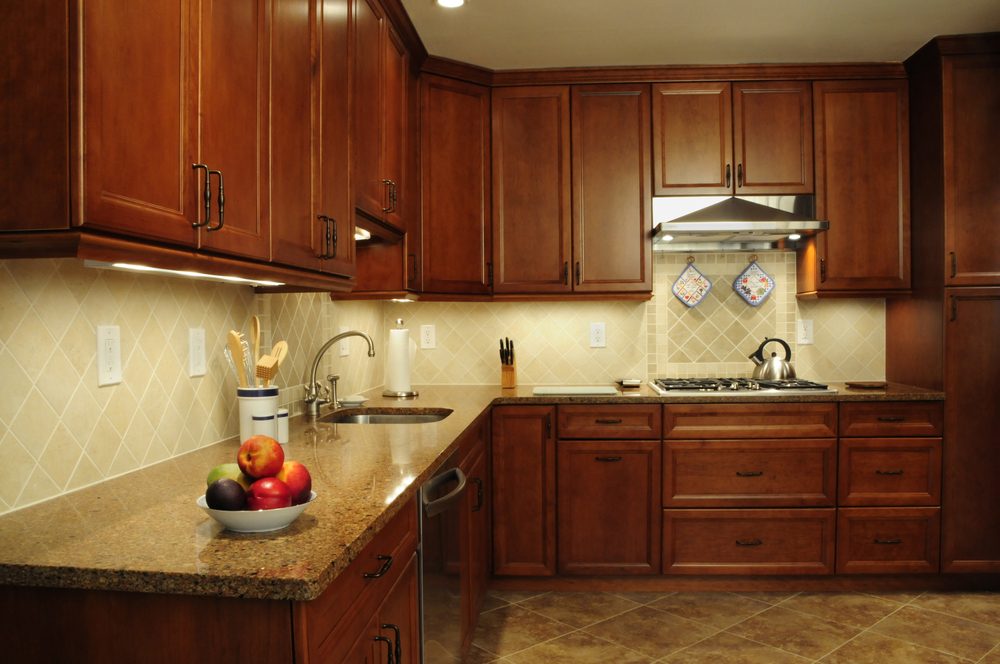 Kitchen with wooden cabinets